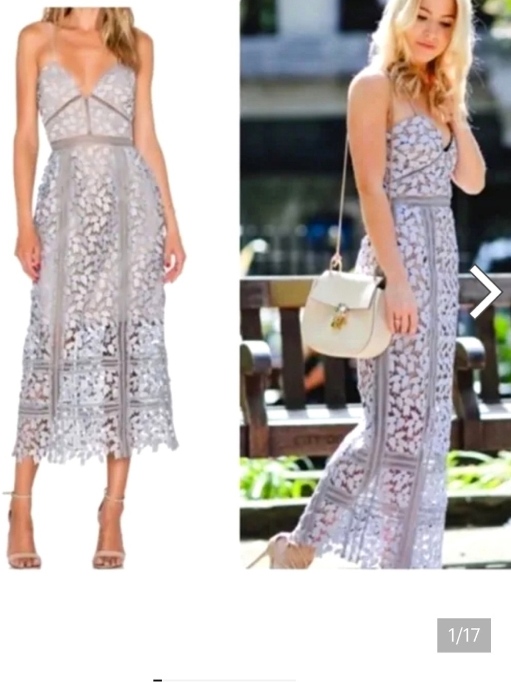 Elliatt Light Grey Lace Maxi Dress with Nude Slip